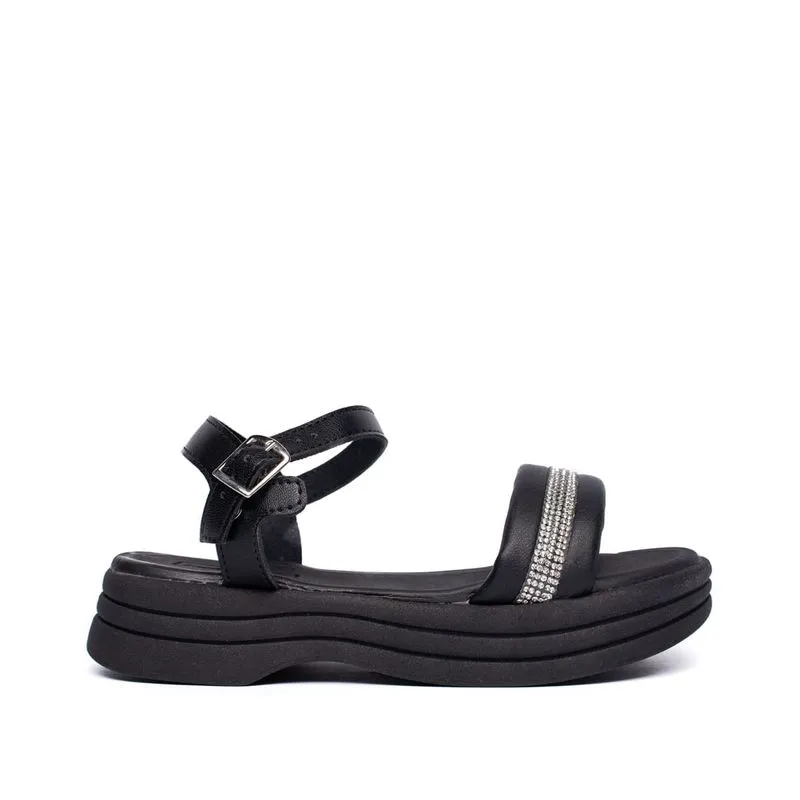 Sandália Infantil Molekinha Flatform Napa Strass Preto/Prata - 30