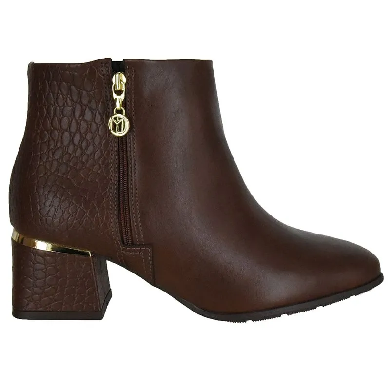 Bota Salto Baixo Textura Crocodilo Modare Feminina Marrom 35