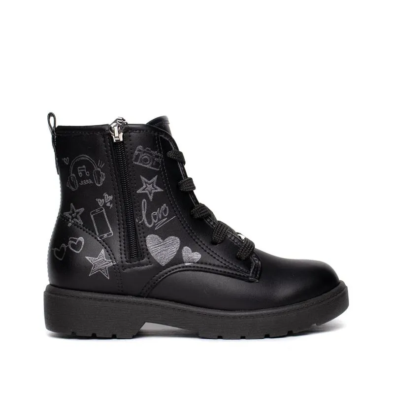 Bota Infantil Molekinha Cano Médio Gravuras Preto/Cinza - 28