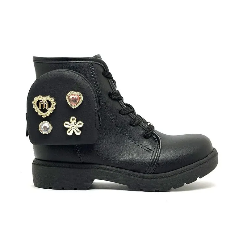 Bota Infantil Molekinha Coturno Bolsinha Preta 29