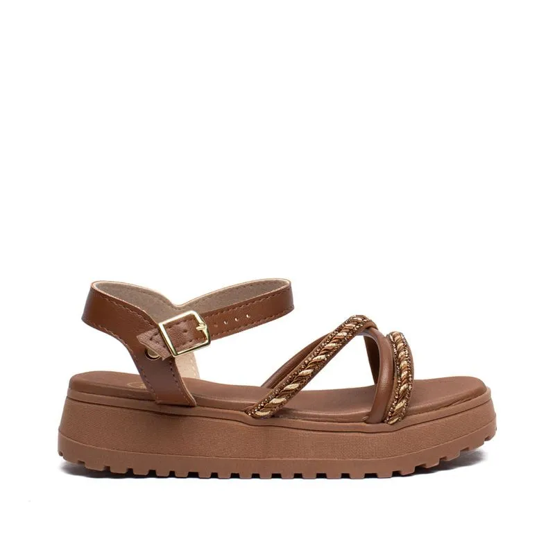 Sandália Infantil Molekinha Flatform Tira Strass Napa Turim - 27