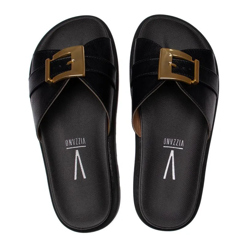 Chinelo Slide Feminino Vizzano Flatform Fivela Preto - 38