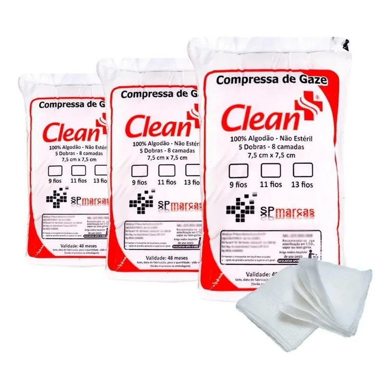 3x Compressas De Gazes 13 Fios Hidrófila - 1.500 Unids Ou 72