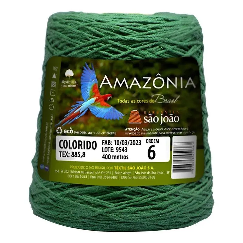 Barbante Para Crochê Colorido Número 6 Fio Verde Bandeira