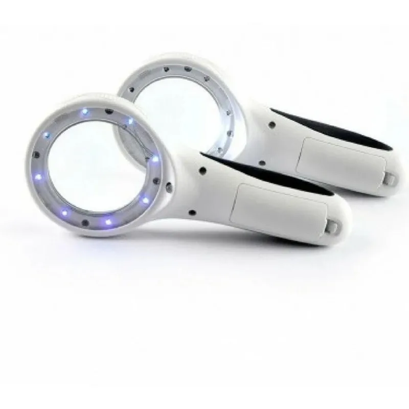2x Mini Lupa De Mão 8 Led Uv + 1 Branco Estek 60mm Lâmpada W