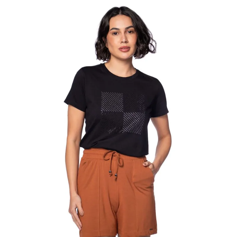 Blusa Feminina Olho Fatal Strass Bicolor Casual Preto - GG
