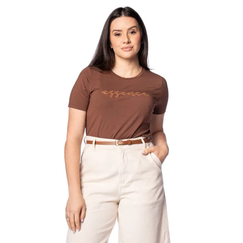 Blusa Feminina Olho Fatal Malha Bordado Marrom - G