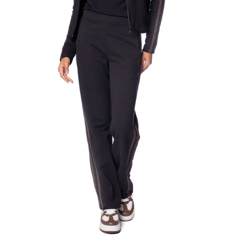 Calça Feminina Olho Fatal Moletom Reta Listras Preto/marrom - M