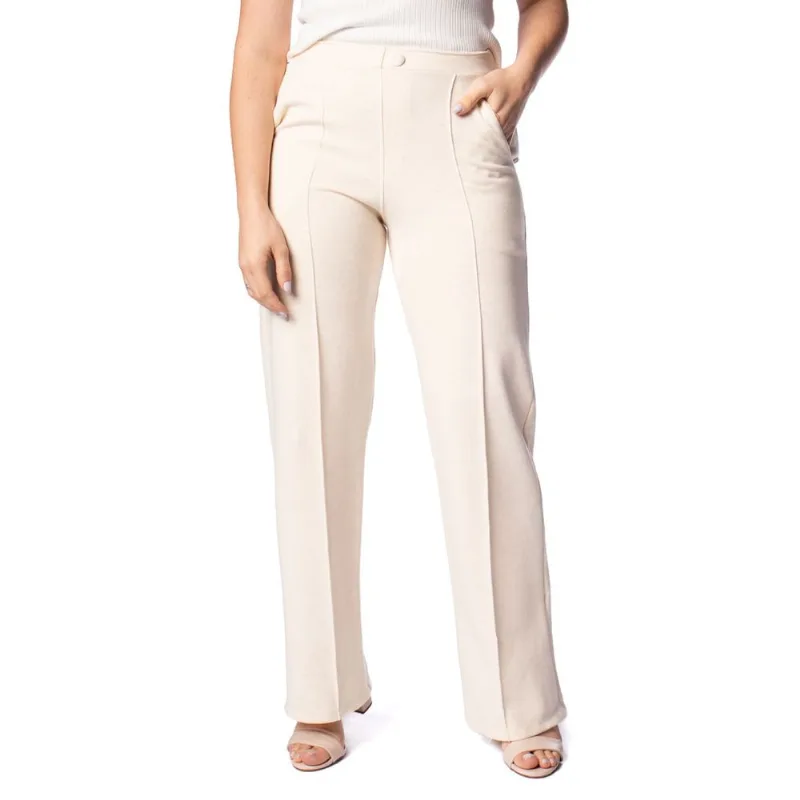 Calça Feminina Olho Fatal Wide Leg Jacquard Linho Bege Claro - GG