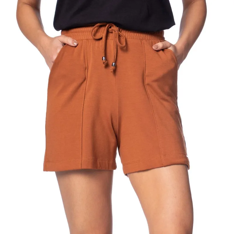 Short Feminino Olho Fatal Moletinho Bolsos Marrom Claro - M