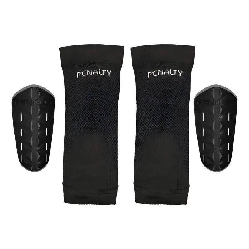 Kit Caneleira Futebol + Porta Caneleira Adulto Penalty Preto