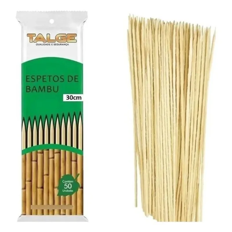 3x 50un Palito Espetinho Bambu 30cm Churrasco Hamburguer Tal