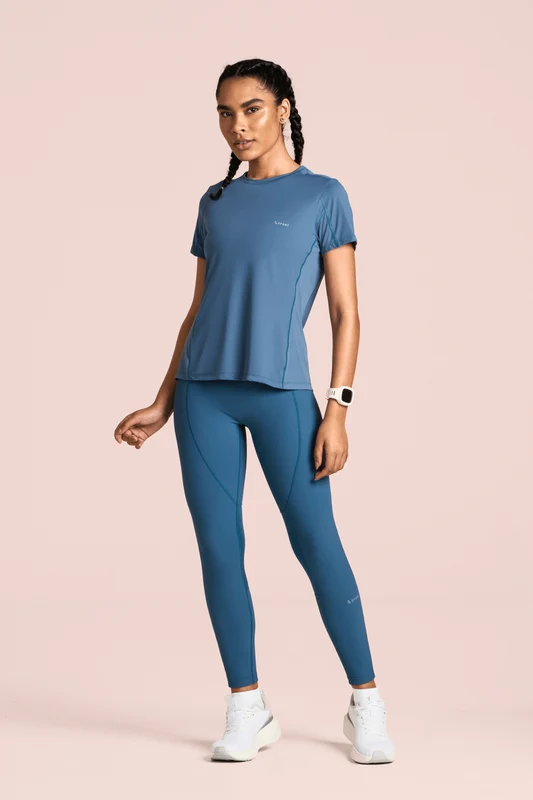 Camiseta Feminina Lsport Corrida Recortes Azul / P
