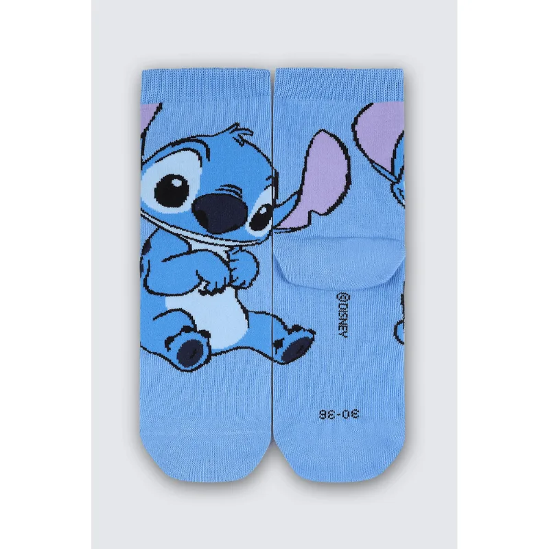 Meia Cano Médio Stitch Infantil Unissex Lupo Tamanho: 30 a 36 | Cor: Azul