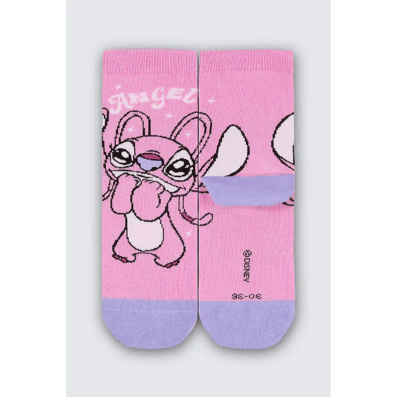 Meia Cano Médio Stitch Infantil Unissex Lupo Tamanho: 30 a 36 | Cor: Rosa