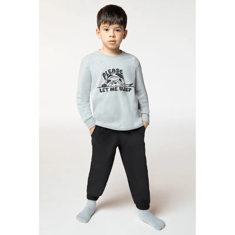 Pijama Longo Infantil Masculino Lupo Tamanho: 14 anos | Cor: Cinza Mescla