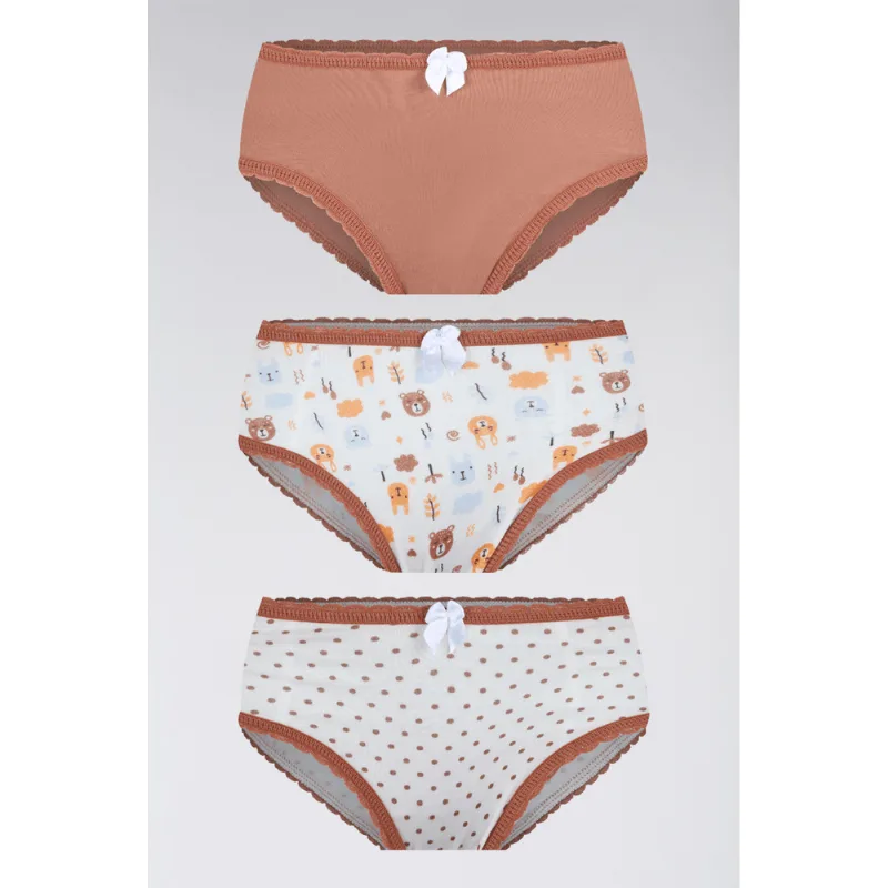 Kit 3 Calcinhas Lobinha Estampada Algodão Tamanho: M (06 a 08 anos) | Cor: Sortida
