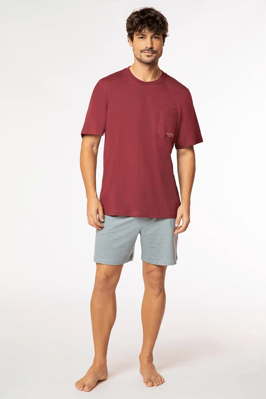 Pijama Curto Moletinho Masculino Lupo Marsala / GG (48 a 50)