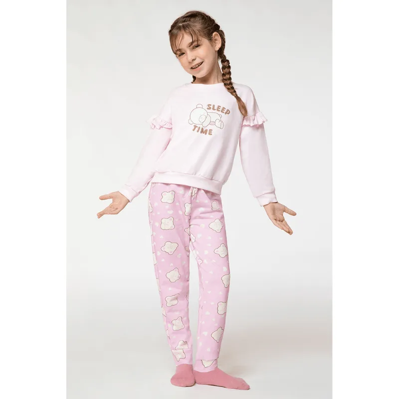 Pijama Longo Moletom Infantil Feminino Lupo Tamanho: 12 anos | Cor: Rosa Bebê