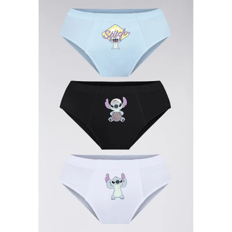 Kit 3 Cuecas Slip Kids Stitch Algodão Tamanho: G (09 a 11 anos) | Cor: Sortida
