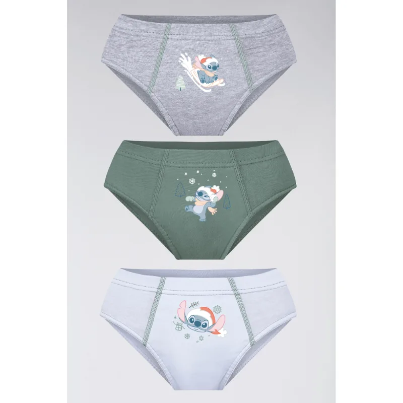 Kit 3 Cuecas Slip Kids Stitch Algodão Tamanho: G (09 a 11 anos) | Cor: Sortida