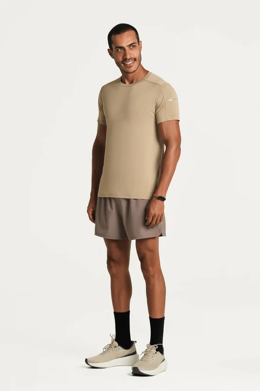 T-shirt Poliamida Básica Run Masculina Bege / P
