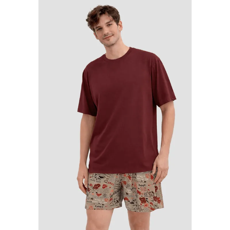Pijama Curto Cupido Masculino Lupo Tamanho: P (36 a 38) | Cor: Vinho