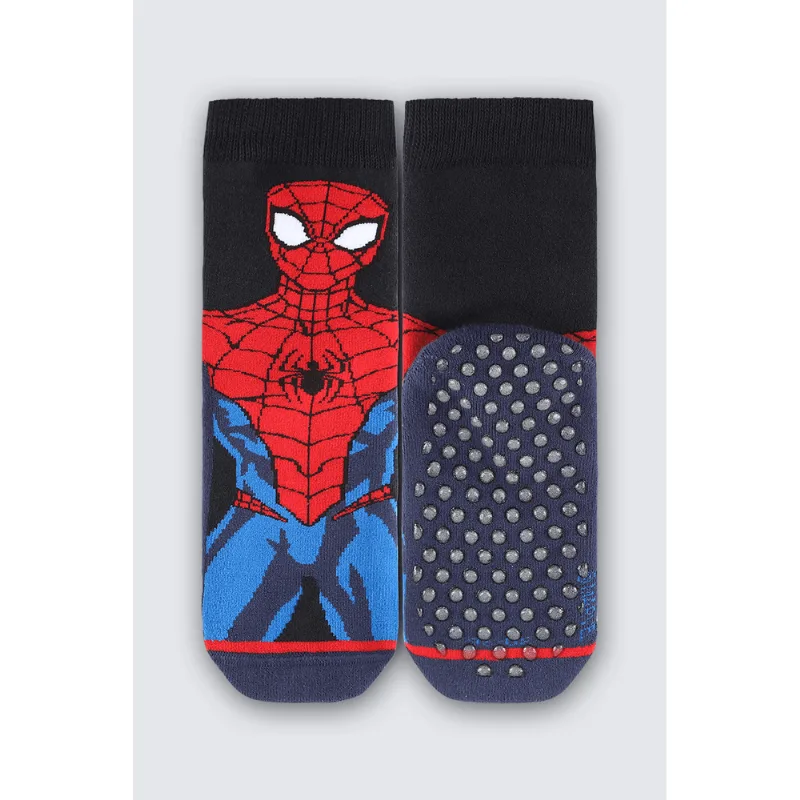 Meia Cano Médio Antiderrapante Homem-Aranha Infantil Masculina Lupo Tamanho: 30 a 36 | Cor: Preta