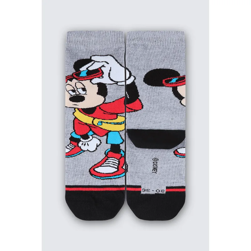Meia Cano Longo Mickey Infantil Unissex Lupo Tamanho: 24 a 29 | Cor: Cinza