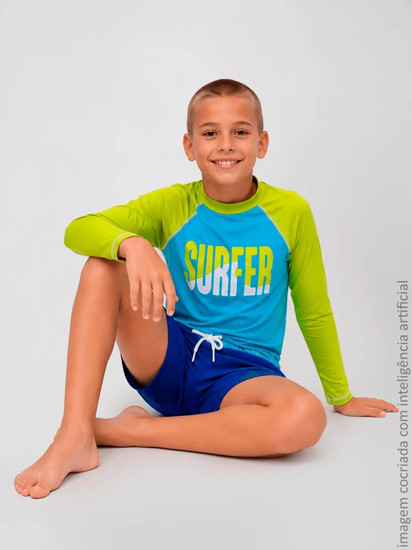 Camiseta Beachwear Proteção UV Infantil Masculina Lupo Aquático / 12 anos