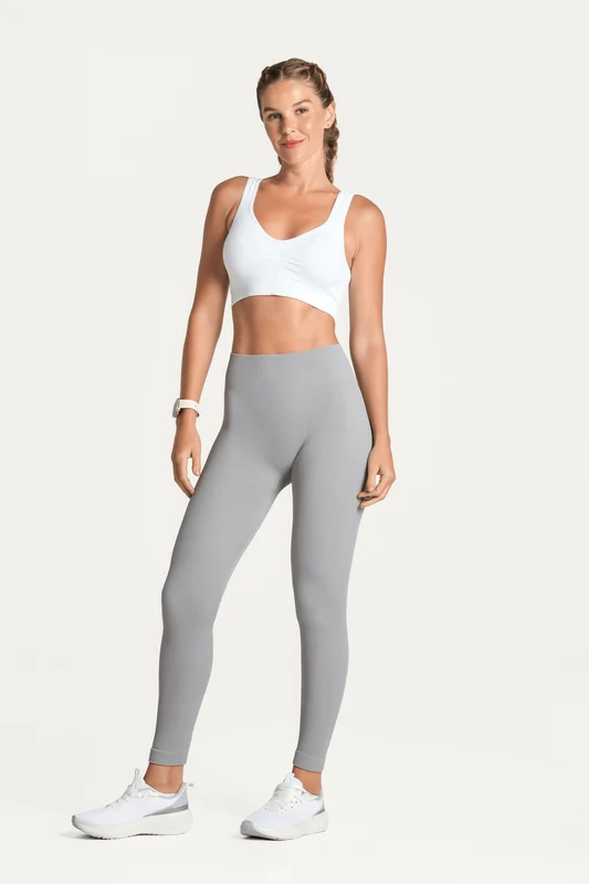 Calça Legging Basic Sem Costura Canelada Cinza / P