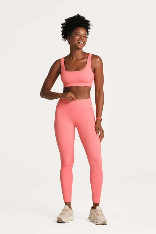 Calça Legging Basic Sem Costura Canelada Coral / M