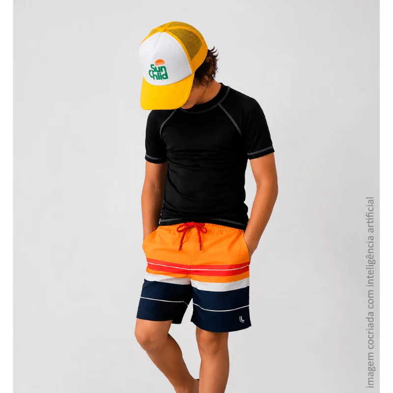 Boadshort Estampado Beachwear Infantil Masculina Lupo Tamanho: 10 anos | Cor: Laranja