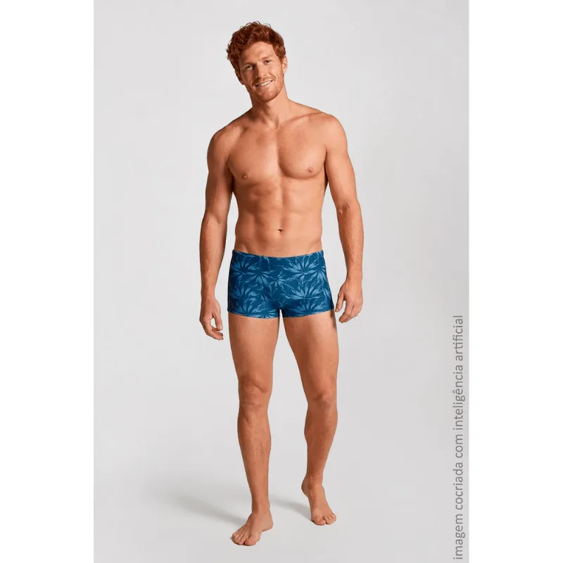 Sunga Boxer Beachwear Estampada Masculina Lupo Tamanho: M (42 a 44) | Cor: Azul Capri