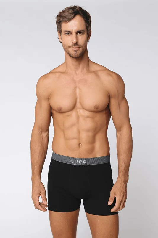 Cueca Boxer Algodão com Elastano Masculina Lupo Preta / P (38 a 40)