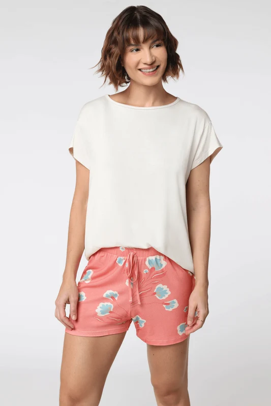Pijama Curto Flores Feminino Lupo Areia / M (40 a 42)