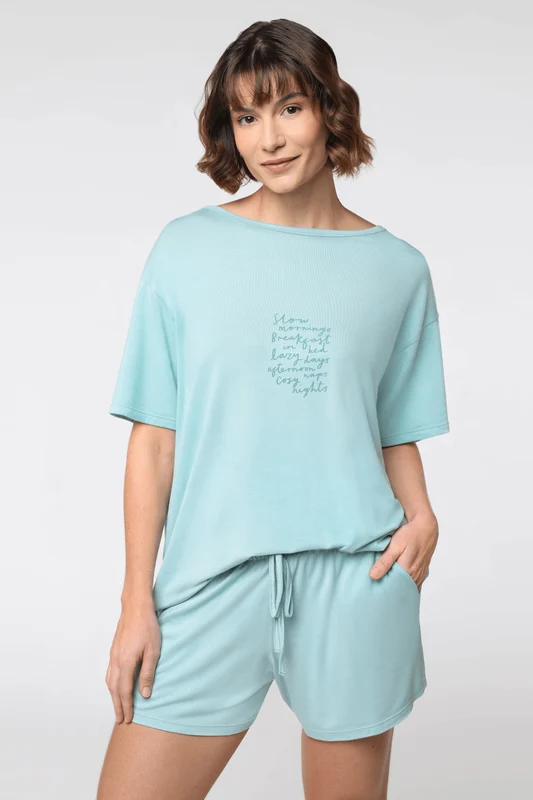 Pijama Curto Slow Mornings Feminino Lupo Azul Nevoa / P (36 a 38)