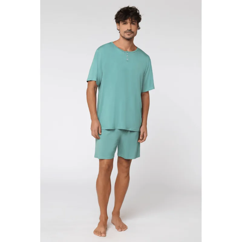 Pijama Curto Gola Henley Masculino Lupo Tamanho: P (38 a 40) | Cor: Verde