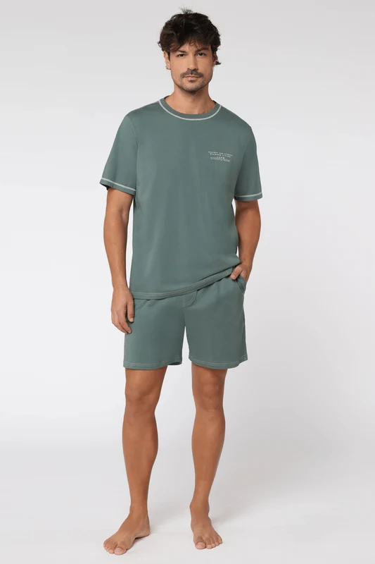 Pijama Curto Pespontos Masculino Lupo Oliva / P (38 a 40)