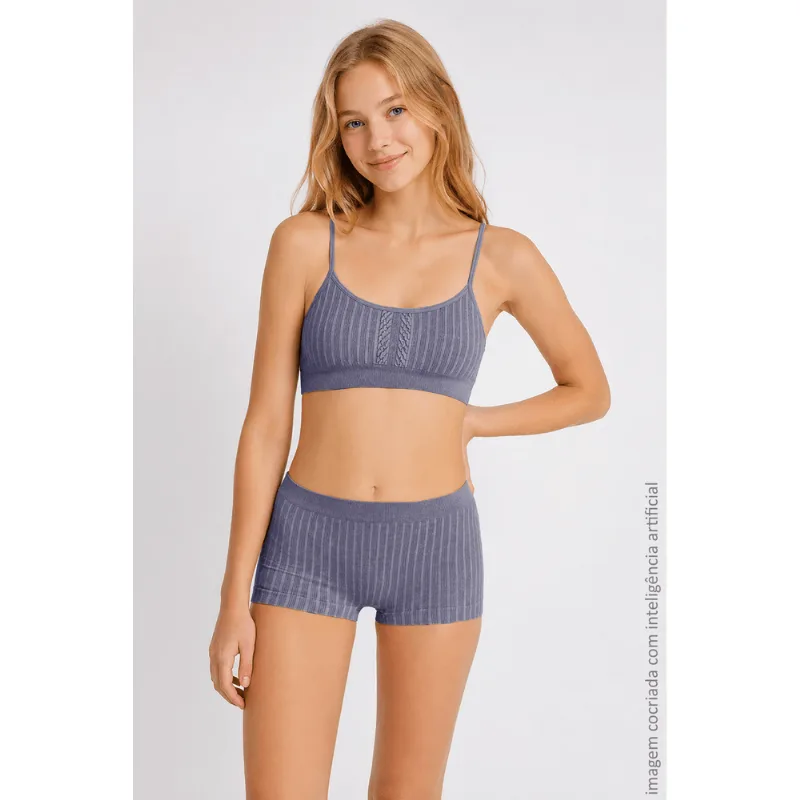 Sutiã Tricô Sem Costura Teen Tamanho: 12 anos | Cor: Azul Jeans