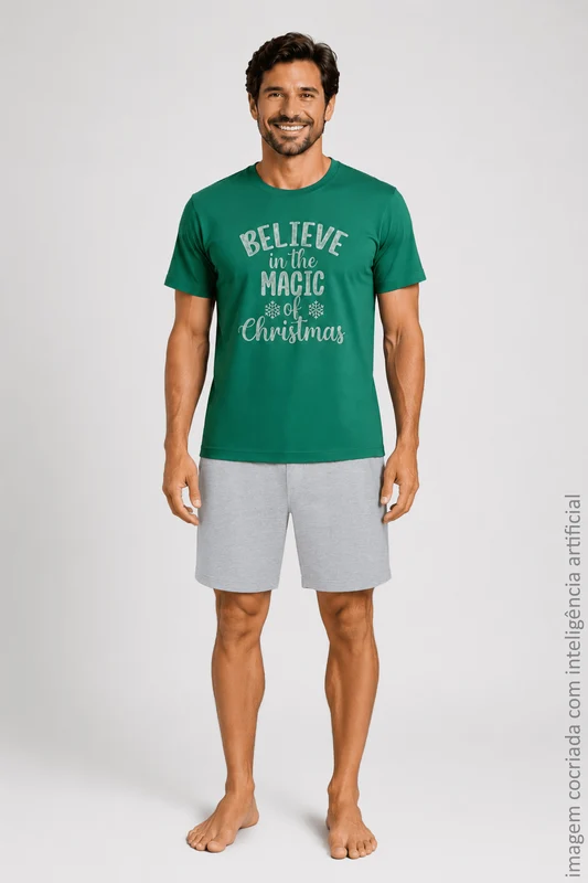 PIJAMAS SHORT MASCULINO ADULTO LUPO Verde / P (36 a 38)