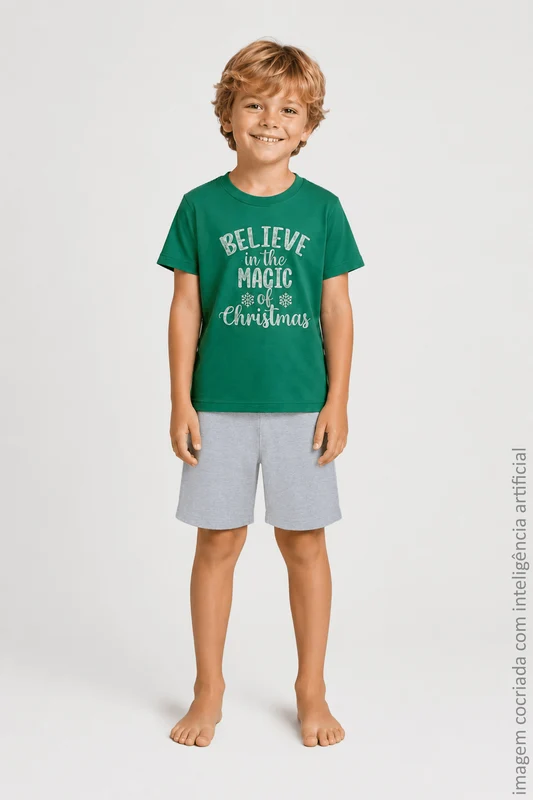 PIJAMAS SHORT MASCULINO KIDS LUPO Verde / 14 anos