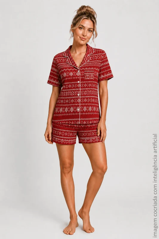 PIJAMAS SHORT DOLL FEMININO ADULTO LUPO Vermelho Queimado / P (36 a 38)