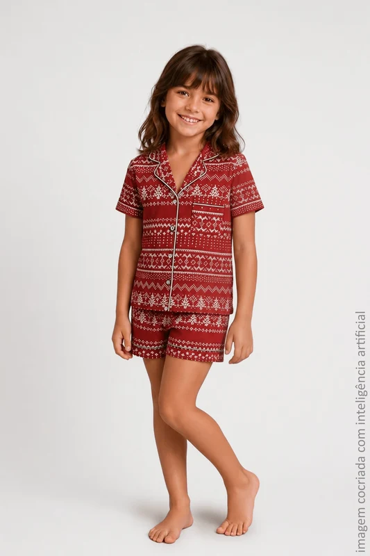 PIJAMAS SHORT DOLL FEMININO KIDS LUPO Vermelho Queimado / 08 anos