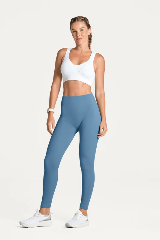 Calça Legging Basic Sem Costura Canelada Azul - 2760 / G
