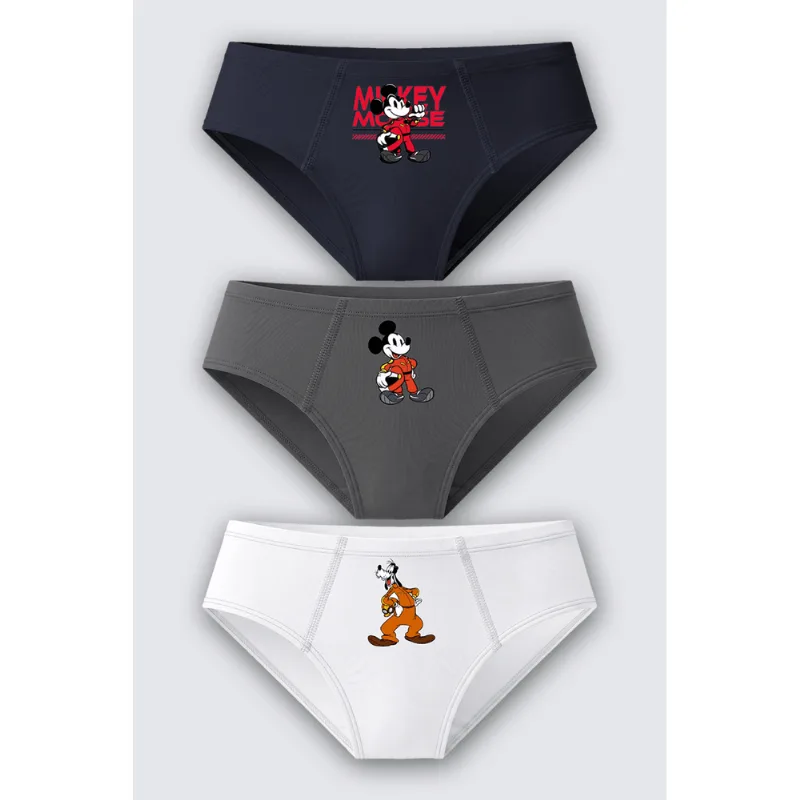 Kit 3 Cuecas Slip Kids Mickey Algodão Tamanho: M (06 a 08 anos) | Cor: Sortida