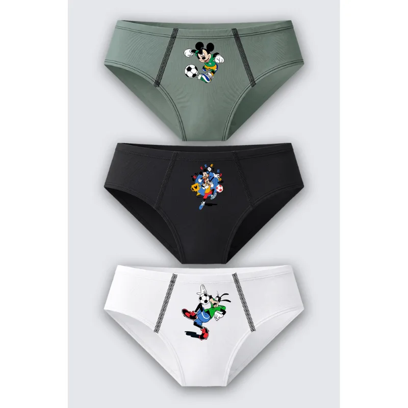 Kit 3 Cuecas Slip Kids Mickey Algodão Tamanho: G (09 a 11 anos) | Cor: Sortida