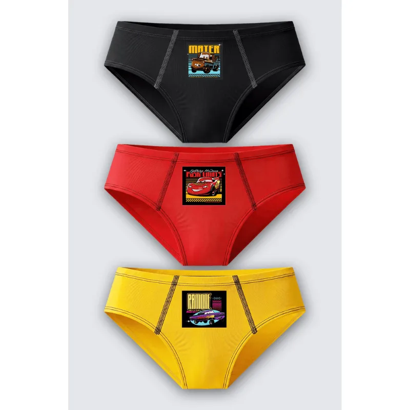 Kit 3 Cuecas Slip Carros Infantil Masculina Lupo Tamanho: M (06 a 08 anos) | Cor: Sortida