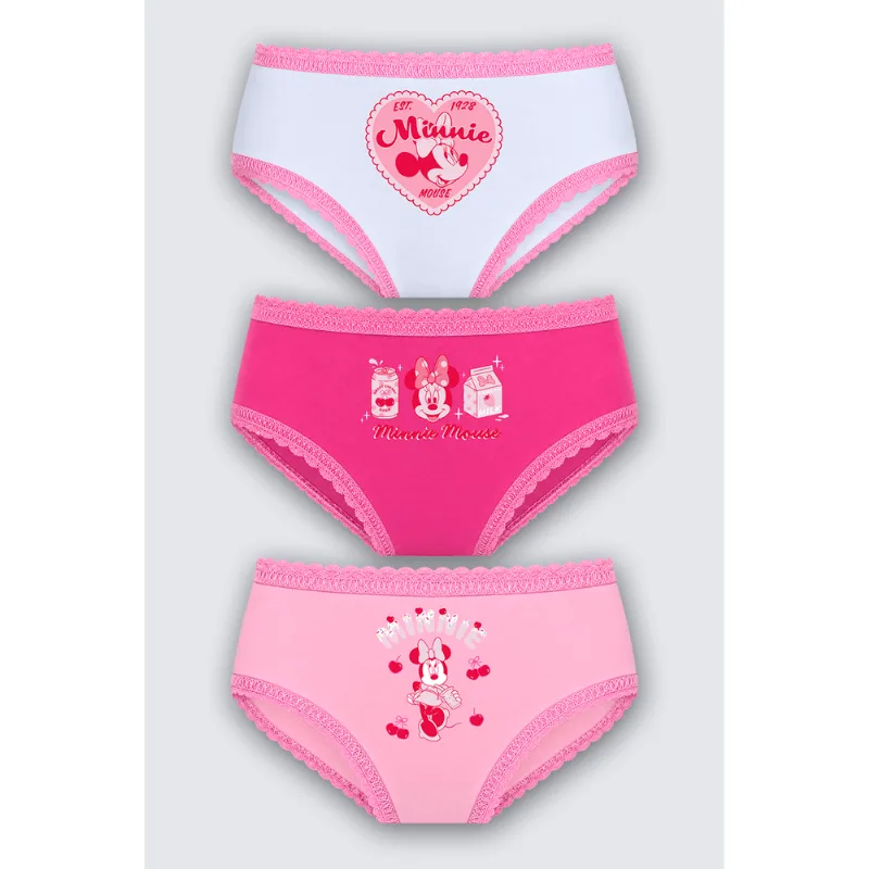 Kit 3 Calcinhas Kids Minnie Algodão Tamanho: M (06 a 08 anos) | Cor: Sortida