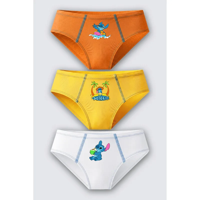 Kit 3 Cuecas Slip Kids Stitch Algodão Tamanho: M (06 a 08 anos) | Cor: Sortida